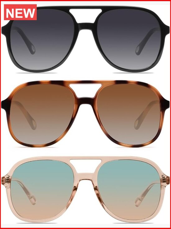 Retro Square Aviator Sunglasses Double Bridge Unisex UV400 Protection 3 Pack main image 4